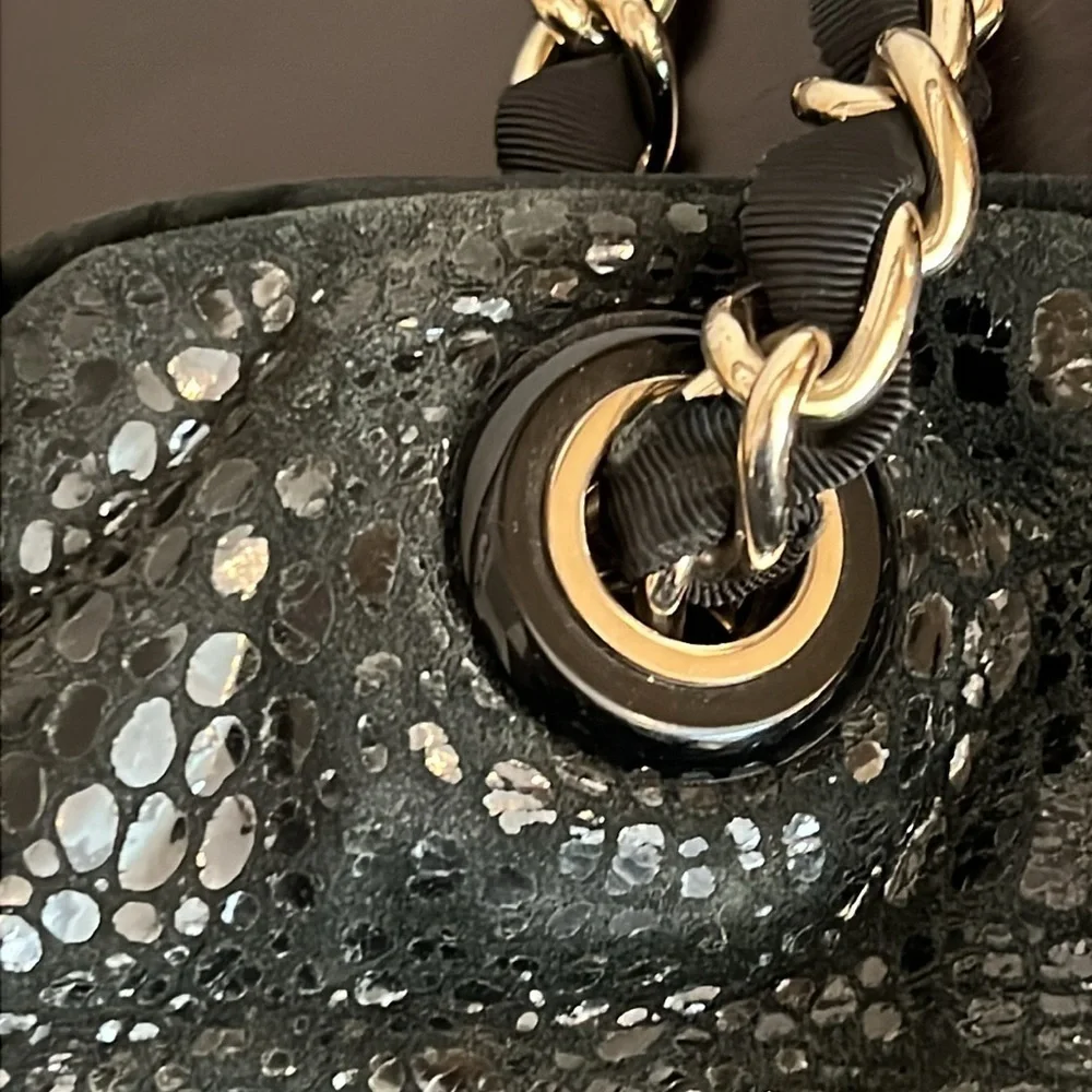 Kate Spade Y2K Black Patent Leather Croc Pattern Shoulder Bag Satchel Tote EUC